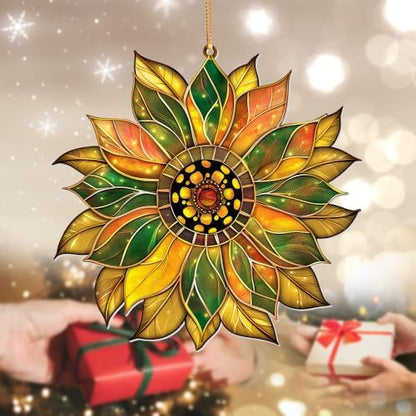 Stained Glass Acrylic Sunflower Ornament – Colorful Glass Sun Catcher - Image 7