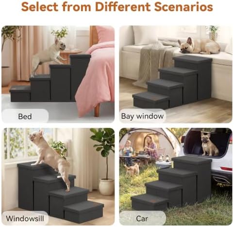 Zerbuger Dog Stairs with Storage, Dark Grey 4 Steps Dog Ramp no Condo - Image 6