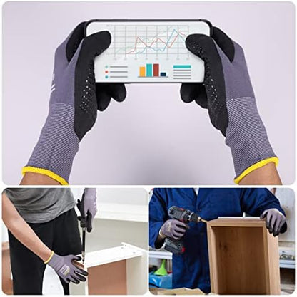 LOCCEF Work Gloves MicroFoam Nitrile Coated-6 Pairs, Endurance Seamless Knit - Image 4