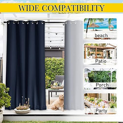 NICETOWN 2 Panels Thermal Outdoor Curtains Windproof W52xL72 Navy Blue - Image 5