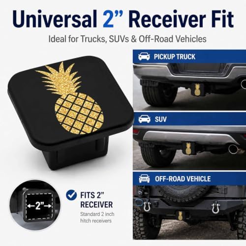 Trailer Hitch Covers Pineapple Gold Glitter, Heavy Duty 2 Inch Hitch Cover - Image 4