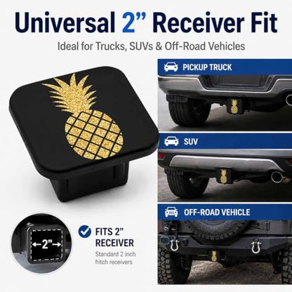 Trailer Hitch Covers Pineapple Gold Glitter, Heavy Duty 2 Inch Hitch Cover - Image 4