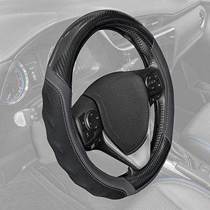 Motor Trend UltraSport Gray Carbon Fiber Steering Wheel Cover, Standard 15 inch - Image 3