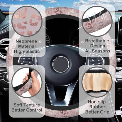 Rose Gold Leopard Print Steering Wheel Cover - Image 3