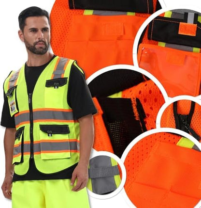 JKSafety Safety Vest for Men Women Hi Vis Reflective Vest JK220 OBlack 5XL - Image 5