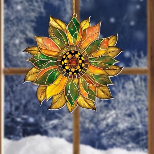 Stained Glass Acrylic Sunflower Ornament – Colorful Glass Sun Catcher - Image 6