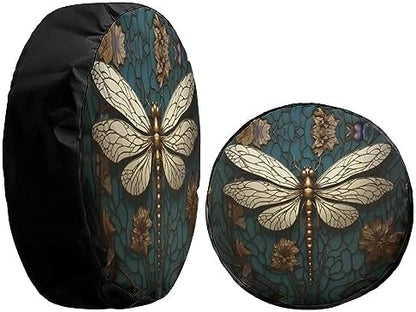 Delerain Spare Tire Cover Gold Dragonfly Wheel Covers Sun Protection Waterproof - Image 4