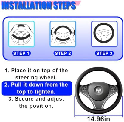 Craedli Black Dual-Line Nappa Leather Car Steering Wheel Cover 14.5-15 Inch - Image 6