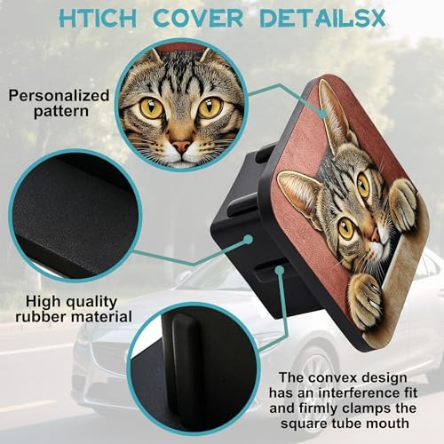 Hitch Receiver Cover 2" Cute Tabby Cat Peeking Over a Ledge Trailer Hitch Cover - Image 3