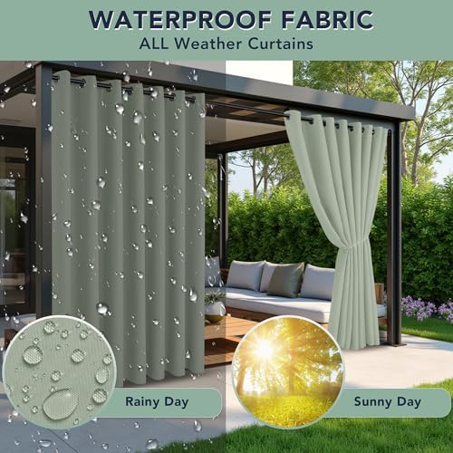 Outdoor Curtains for Patio Waterproof, 6 Drape Panels, Sun Shades - Image 2