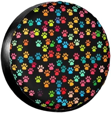 Dog Paw Print Spare Tire Cover Colorful Rainbow Portable Winter Wheel Car Tire by MAGIFUN