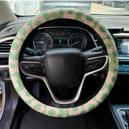 Vintage Groovy Flowers Car Leather Steering Wheel Cover - Image 2