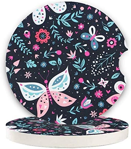Butterfly Small 2.56" Absorbent Car Coasters 2 Pack, Auto Coasters by LogHog