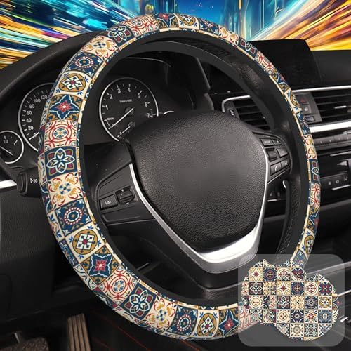 Ethnic Moroccan Floral Flower Steering Wheel Cover by Unknown