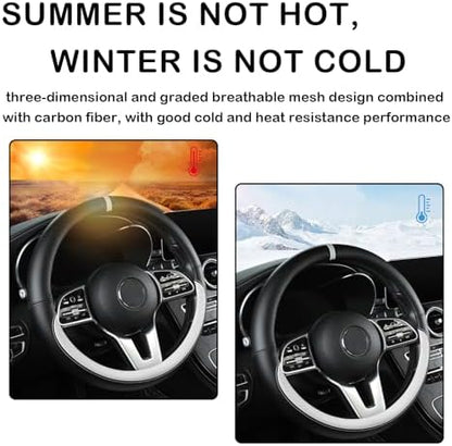 Black & White Nappa Leather Steering Wheel Cover, 14.5-15 inch Universal Car - Image 2