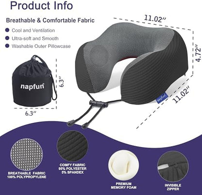 napfun Neck Pillow for Travel, Memory Foam Airplane Pillow, Charcoal Black - Image 2