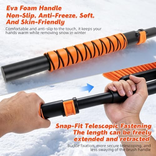 39" Extendable Snow Brush & Ice Scraper, 360° Pivoting Head - Image 6