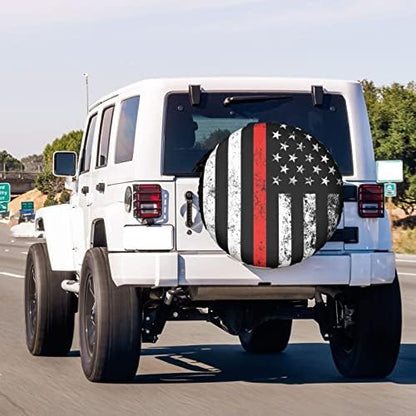 USA Patriotic Firefighter Thin Red Line Flag Spare Tire Cover Dust-Proof Wheel - Image 3