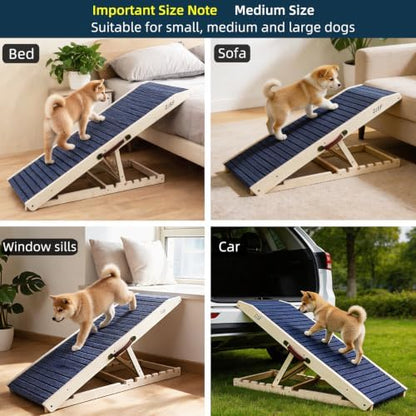 ZJSF Wooden Dog Ramp for High Bed & Couch, Non-Slip Walking Surface, Portable - Image 2
