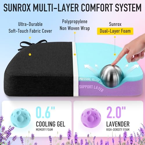 SUNROX Cooling Gel Memory Foam Chair Cushions, 2.6" Thick U-Shaped Dual-Layer - Image 2