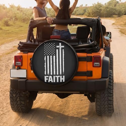 Christian Distressed White USA Flag Spare Tire Cover Dust-Proof Wheel Tire - Image 4