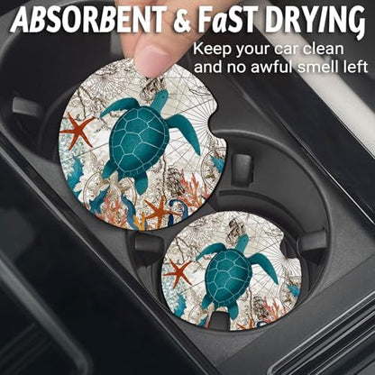 Yonlevres Car Coasters for Cup Holders，Sea Turtle 2.75" 2 Pack - Image 2