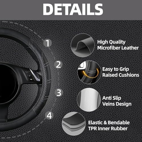 NBTEPEM 6 Pcs Black Carbon Fiber Steering Wheel Cover Set, Sport Microfiber - Image 3