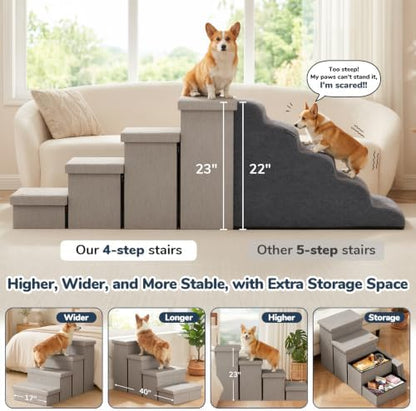 4-Step Wide Dog Stairs with Storage 23" H, Non-Slip Sturdy Pet Steps - Image 3