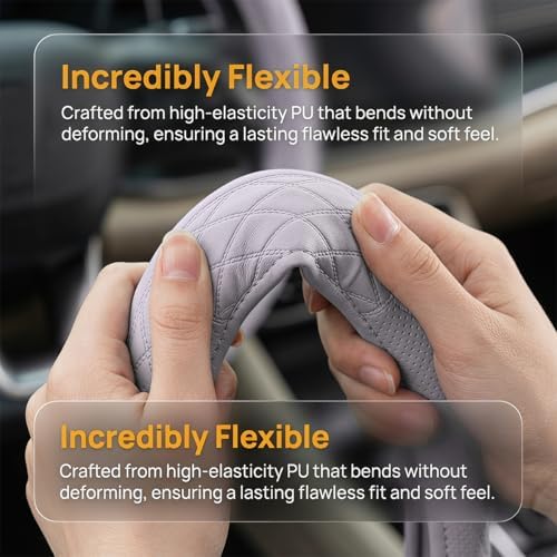 Zpana 14.5-15" Car Steering Wheel Cover, Breathable Soft Leather - Image 3