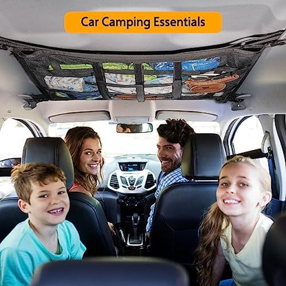 Car Ceiling Cargo Net with 3 Pockets, 35.4"x23.6" Car Overhead Storage Mesh - Image 4
