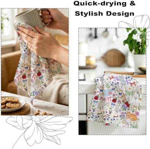 ZHAMEN 2 Pcs Cute Cat Kitchen Towel, Floral Soft Absorbent Hand Tea Towel - Image 6