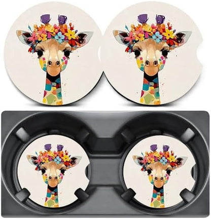 2 Pack Giraffe Car Coasters for Cup Holder, Neoprene Anti Slip Mat by Unknown