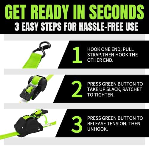 Retractable Ratchet Straps, 1 Inch x 12 Feet Heavy Duty Tie Downs, 1760lb Break - Image 4