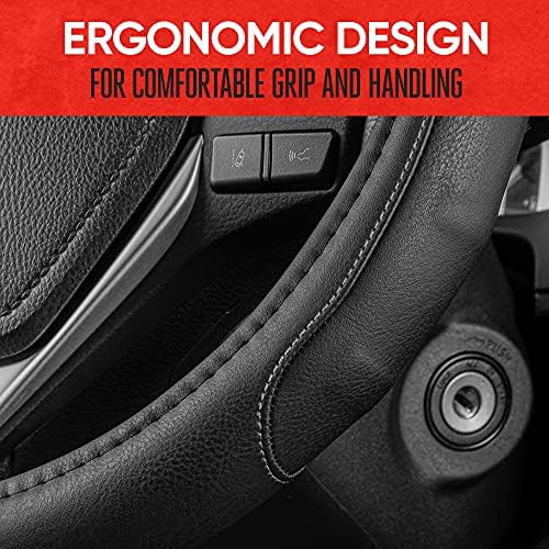Motor Trend GripDrive Faux Black Leather Steering Wheel Cover - Image 5
