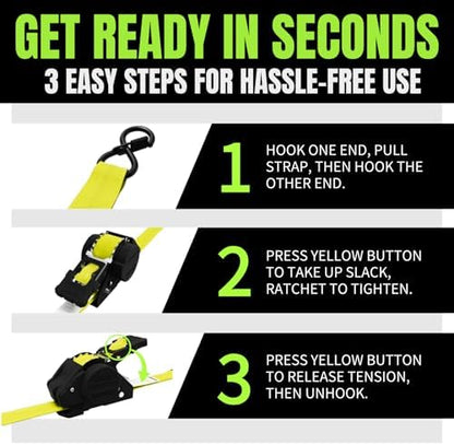 Retractable Ratchet Straps, 1 Inch x 12 Feet Heavy Duty Tie Downs, 1760lb Break - Image 4