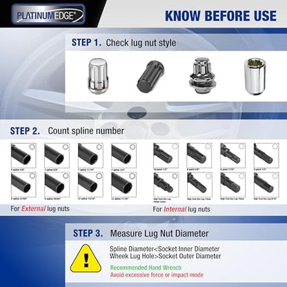 PlatinumEdge Lug Nut Key Set, 16 Pieces SAE & Metric Wheel Lock Removal Tool Kit - Image 6