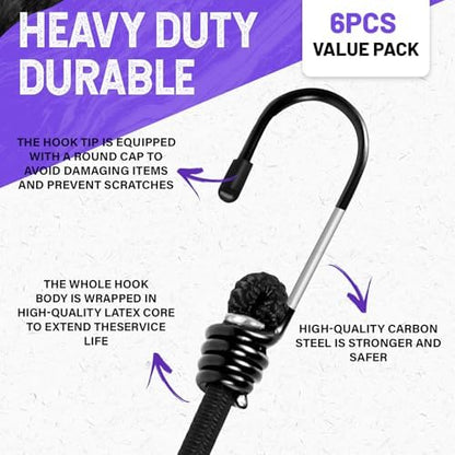 Heavy Duty Bungee Cords with Hooks, 1/3Inch Thick, No Odour, Max Load 40kg - Image 2