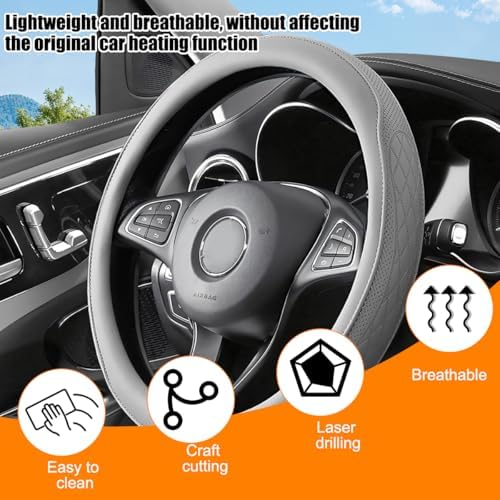 Zpana 14.5-15" Car Steering Wheel Cover, Breathable Soft Leather - Image 4