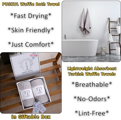 PÜSKÜL Natural 100% Turkish Cotton Waffle Bath Towels Set of 2, Extra-Large - Image 6