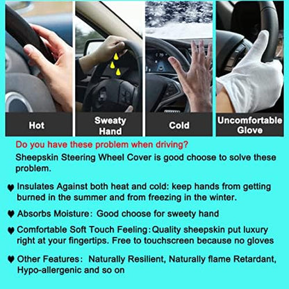 Blue Fuzzy Sheepskin Car Steering Wheel Cover - Image 4