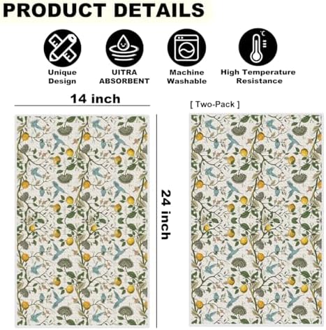 2 Pcs Lemon Birds Kitchen Towels 14x24 In, Lemon Birds Gifts - Image 2