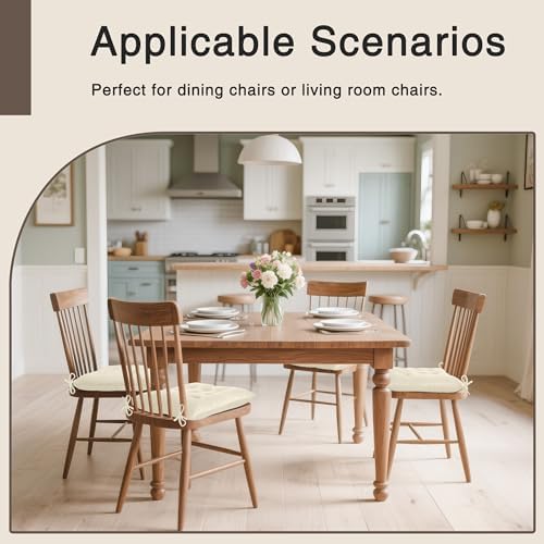 OVOV 4 Pack Chair Cushions for Dining Chairs 15.5"x15.5" Cream - Image 4