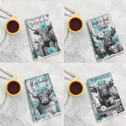 4 Pcs Highland Cattle Kitchen Towels, Highland Cow Gifts - Image 7