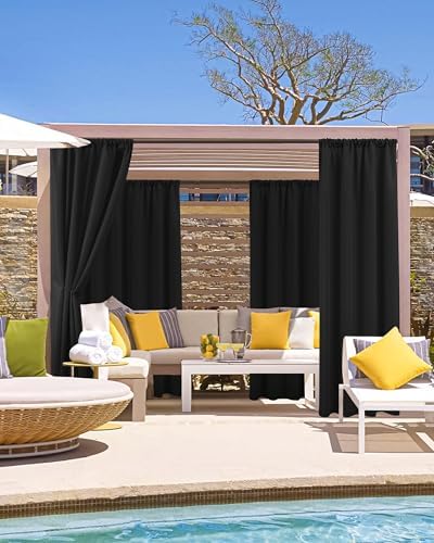 Outdoor Curtains for Patio Waterproof Rod Pocket 4 Pcs 54x84 Inch Black by HolidayIdeas