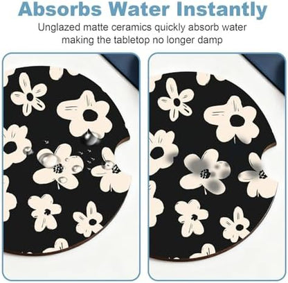 Ceramic Car Cup Holder Coasters Set of 2, 2.56 in White Flowers - Image 5