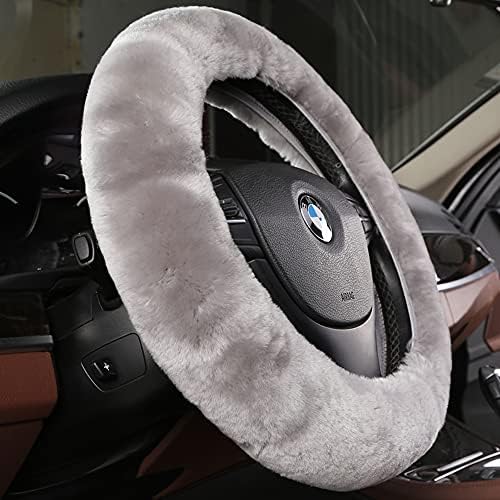 3Pcs/Set Pure Wool Fur Furry Steering Wheel Cover, Soft Fluffy Handbrake Cover - Image 2