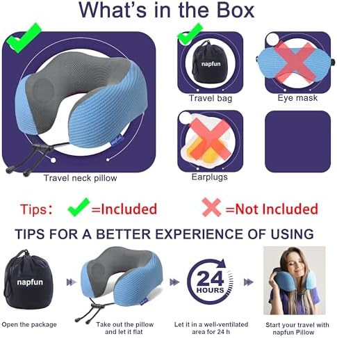 napfun Neck Pillow for Travel, Memory Foam Airplane Pillow, Sky Blue - Image 5