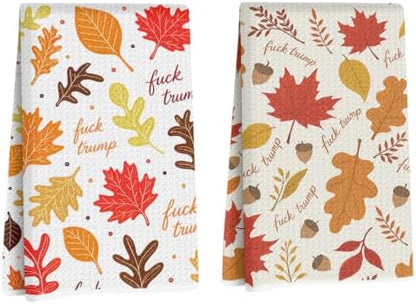 Autumn Maple Leaf Trump Kitchen Towels Funny Gifts by Lovdazzles