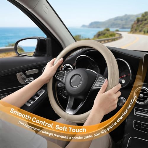 Zpana 14.5-15" Car Steering Wheel Cover, Breathable Soft Leather - Image 5