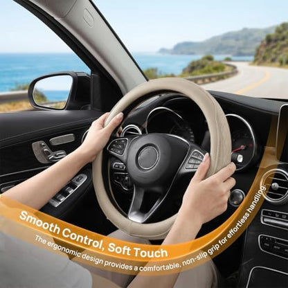 Zpana 14.5-15" Car Steering Wheel Cover, Breathable Soft Leather - Image 5